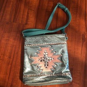 Gorgeous crossbody turquoise leather purse